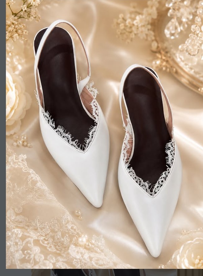 Bespoke Marikina footwear - custom bridal heels Manila, white slingback with hand-stitched lace trim